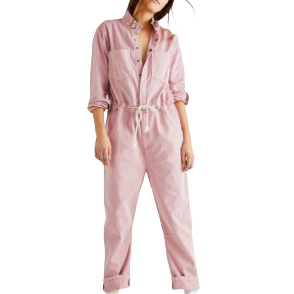 OneTeaspoon x Free People Starship M 8/10 Pink Utility Denim Jumpsuit Coveralls - Picture 2 of 13